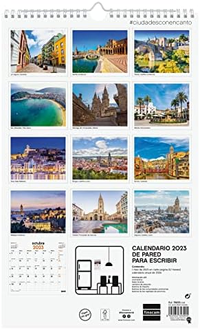 פינוקאם - לוח שנה 2023 תמונות קיר ספירלה לכתיבה בינואר 2023 - דצמבר 2023 ערים ספרדית