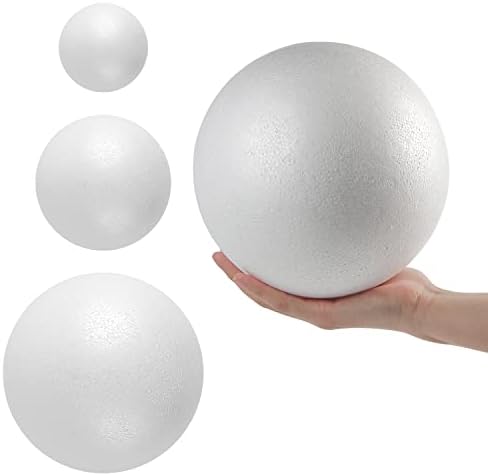 Lokipa 3PCs כדורי קלקר לבנים, כדורי קצף לבנים בגודל 3 כדורי קצף מלאכה למלאכות אמנות, DIY, משק בית,