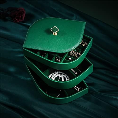 FXJ תכשיטים רב-פונקציונליים קופסת שרשרת עגילי טבעת מיכל מארז אחסון עור נייד צבע (צבע: לבן, גודל