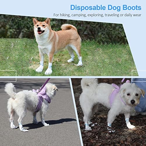 12 יחידות מגפי כלבים חד פעמיים נעלי חיות מחמד אטומות למים, הגנה מפני כלבים לנשימה עם תחבושת דבק עצמי מתכווננת