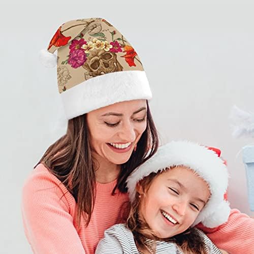 מקסיקני סוכר גולגולת פרחי קטיפה חג המולד כובע שובב ונחמד סנטה כובעי עם קטיפה ברים ונוחות אוניית חג המולד