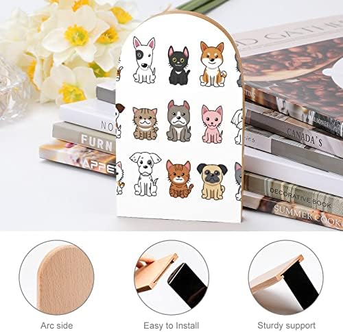 ספר מסתיים קריקטורה חתולי כלבים תומכי ספרים למדפים להחזיק ספרים כבד החובה החלקה ספר פקקי עץ דקורטיבי