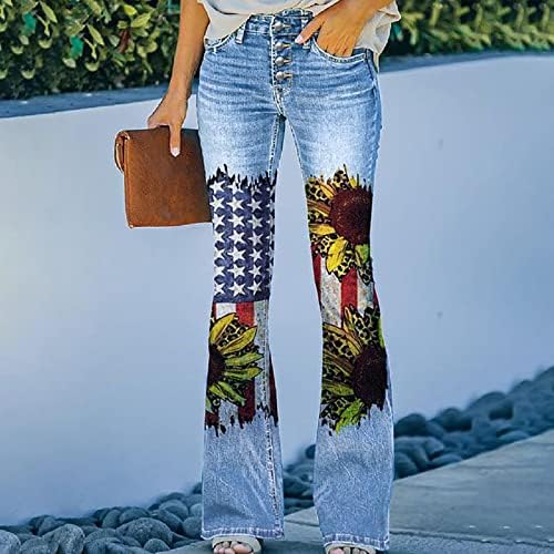 מכנסי ג'ינס מארחים לנשים נמתחים ג'ינס דפסת וינטג