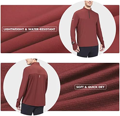 חולצת שרוול ארוכה של גברים בלף, חולצה מהירה יבש upf 50+ ז'קט הגנה מפני שמש רבע סוודר רוכסן אימון אתלטי