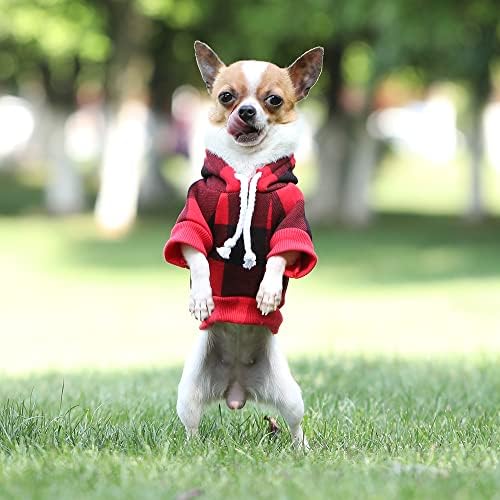 אדום כלב הסווטשרט חורף כלב סווטשירט עם רצועה חור וכיס חם כלב בגדי עבור באפלו משובץ קטן כלב סוודר צ
