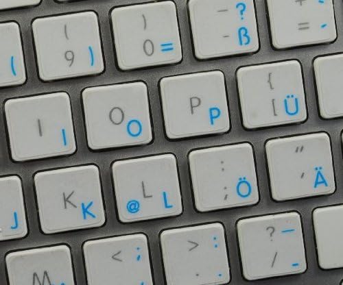 4 מקלדת אפל גרמנית תוויות פריסה עבור מקלדת עם כחול אותיות שקוף רקע לשולחן עבודה, מחשב נייד ומחברת