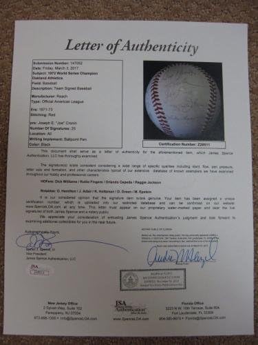1972 צוות OAL הרשמי של אוקלנד A חתם על בייסבול רג'י ג'קסון JSA - כדורי בייסבול חתימה