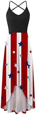 4 ביולי שמלת מקסי לנשים קיץ שמלת בוהו מזדמן דגל אמריקאי קאמי ללא שרוולים סקופ צוואר שמלות קיץ פטריוטיות