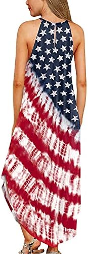 4 ביולי שמלת מקסי לנשים קיץ שמלת בוהו מזדמן דגל אמריקאי קאמי ללא שרוולים סקופ צוואר שמלת קיץ פטריוטית