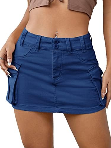 חצאית ג ' ינס מטען מיני עם כיס כפתור מותניים נמוך לנשים