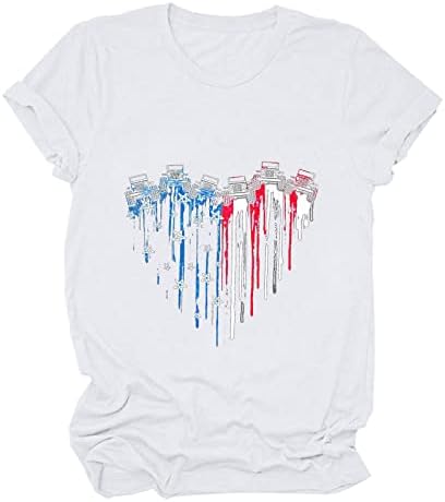 צמרות יום העצמאות לנשים חולצת טריקו גרפית חולצה קז'ואלית 4 ביולי חולצות פטריוטיות שרוול קצר רגוע