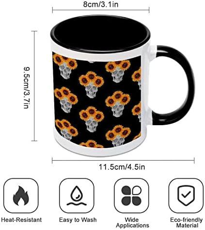 חמניות גולגולת ספל קרמיקה קריאייטיב שחור בתוך כוס קפה קפה ספלי ידית עמידות מתנות ייחודיות
