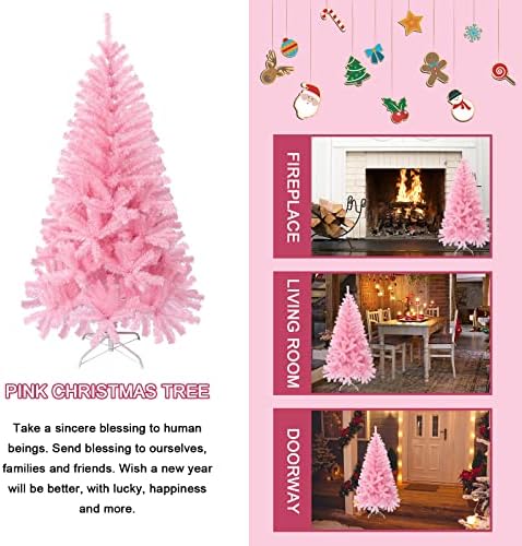עץ חג המולד מלאכותי 4ft, עץ אורן חג המולד עם עץ חג המולד מתכת, עץ חג מולד ורוד לחג, בית, משרד,