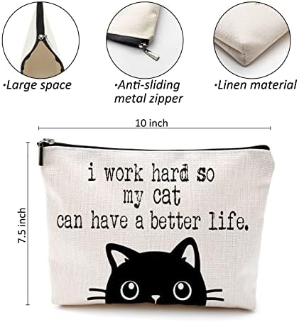 אוסול אני עובד קשה כדי שהחתול שלי יוכל לקבל תיק איפור לחיים טובים יותר, תיק קוסמטי חתול שחור מצחיק