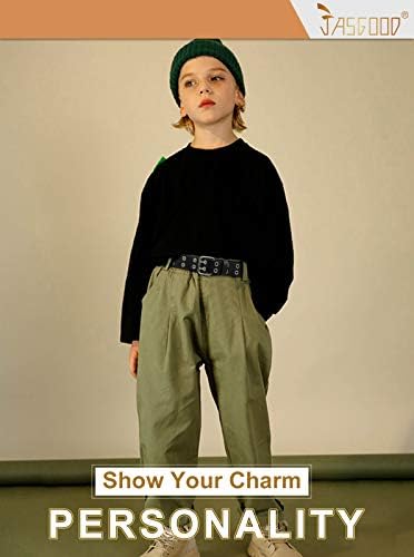 ג 'סגוד ילדים כפול לולאת חגורת עבור בנים ובנות, עור מפוצל ילדים כפול משובץ חורים חגורת עבור ג' ינס מכנסיים