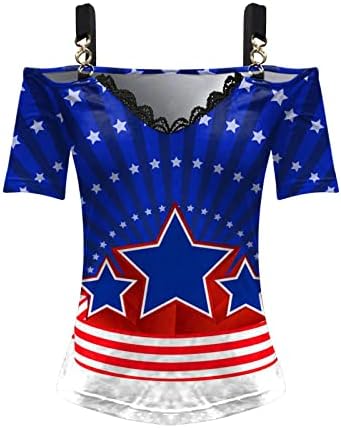 הוקסין נשים סקסיות מפורסמות כתפיים רצועות שרשרת מתכת אופנה טוניקה נ 'צוואר 4 ביולי חולצות טריקו דגל אמריקאי