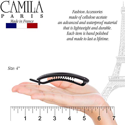 CAMILA PARIS CP2690 קליפ חרטת שיער צרפתי לבנות, סגירה ללא מתכת, שחור וקריסטלים, אחיזה חזקה אחיזת שיער לנשים,