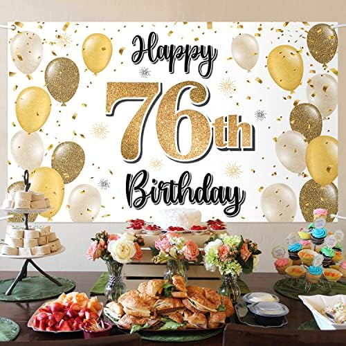 לאסקייר שמח יום הולדת 76 באנר גדול-לחיים ליום הולדת בן 76 רקע צילום קיר ביתי, קישוטים למסיבת יום הולדת 76.