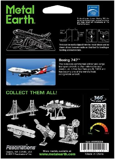 קסם מתכת כדור הארץ בואינג 747 מטוס 3 ערכת מודל מתכת