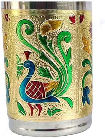 סט של 6 כתם פחות פלדת זכוכית הודי עבודת יד מינה טווס עיצוב זהב כסף צבע דיוואלי חג המולד כוס