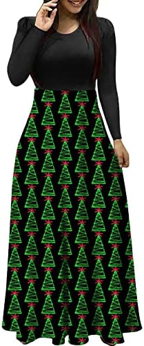 אימפריה לנשים מותניים שמלת מקסי שמלת חג המולד טלאים טלאים נוחים קוקטייל רך קוקטייל נדנדה שמלות שרוול ארוך