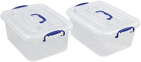 Easymanie 8 ליטר פחים ברורים עם ידית כחולה כהה, קופסאות אחסון מפלסטיק, 2 חבילות