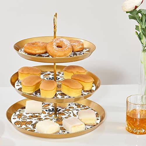 תצוגת עץ עוגת עוגת כוס עגולה, מחזיק קינוח פלסטיק מאפה 3, מגש מגדל קינוחים לסופגניות סופגניות סופגניות מערכות עוגה