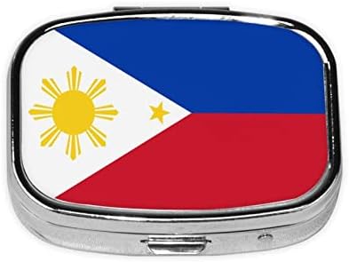 הרפובליקה פיליפינים דגל ריבוע מיני קופסת גלולות נסיעות נרתיק גלולה קומפקטית ניידת עם מראה