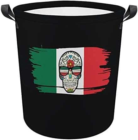מקסיקו דגל סוכריות גולגולת כביסה סל עם ידיות עגול מתקפל כביסת אחסון סל לחדר שינה אמבטיה