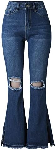 נשים גבוהה מותן נשים אופנה קרע לשטוף כהה סדק כפתור מיקוד פתוח ג ' ינס יוגה מכנסיים לנשים פטיט בתוספת