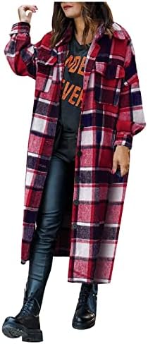 RMXEI נשים אופנה אופנה משובץ הדפסה משובצת דש שרוול ארוך מעיל טרנץ 'ז'קט ארוך