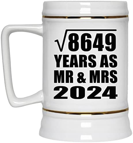 תכנן את השורש המרובע של 93 שנה לשנת 8649 שנים בתור MR & MRS 2024, 22oz Beer Stein Ceramic Tallard ספל