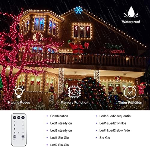 אורות חג המולד חיצוניים 250ft 750 LED אורות מיתרים צבעוניים LED עם מחבר טבעת, 9 מצבים וטיימר מרוחק,
