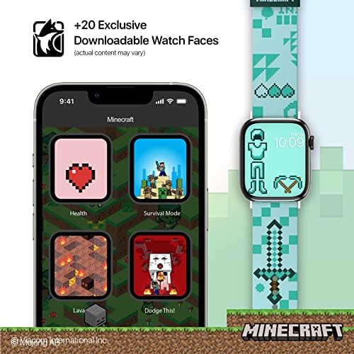 אוסף להקות SmartWatch של Minecraft - מורשה רשמית, תואם לכל גודל וסדרה של Apple Watch
