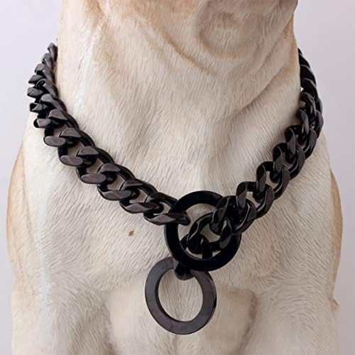 צווארון שרשרת מתכת Wowsweet Wowsweet צווארון מתכת 15 ממ שחור נירוסטה קישור צווארון כלבים לכלבים