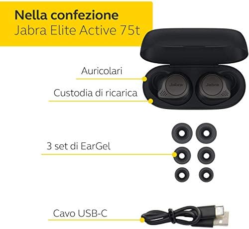 Jabra Elite Active 75T True Wireless Bluetooth אוזניות, טיטניום שחור - אוזניות אלחוטיות לריצה וספורט, מארז טעינה