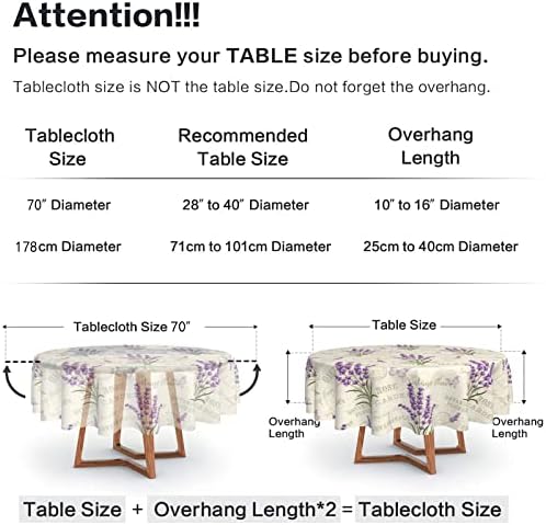 שפת שולחן לבנדר פרחונית של פזויובי וינטג 'לבנדר עגול שולחן עגול בגודל 70 אינץ