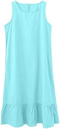 קצר שרוול קיץ שמלת שמלה רך אופנה צוואר צבע מוצק נשים מקרית שרוולים אפוד קפלים הסטודנטיאלי