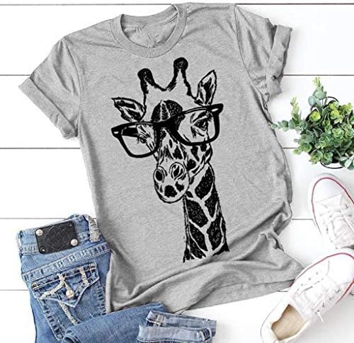 נשים קיץ ג ' ירפה מודפס חולצה מצחיק חמוד בעלי החיים גרפי טיז חולצות