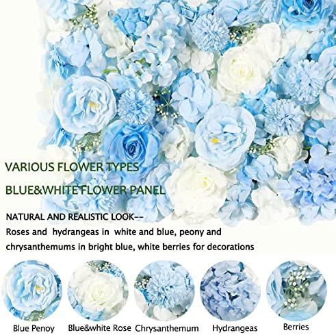 לוחות קיר פרחים מלאכותיים של Falflor 2 חבילה של 16 x 24 מחצלת קיר פרח כחול משי ריד לוחות פרחים
