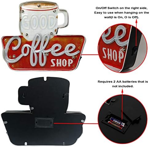 קפה מתכת Verrich תאורה מואר קיר עיצוב קיר נוסטלגי מראה רטרו תלייה שלט קפה למטבח, בר או קפה קישוט קיר
