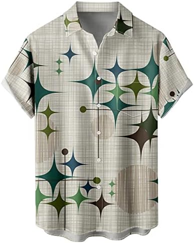חולצת רטרו של Udtdwanv לגברים שרוולים קצרים כפתור טריקו גרפי דש כותנה תערובת ביגוד קיץ נעים