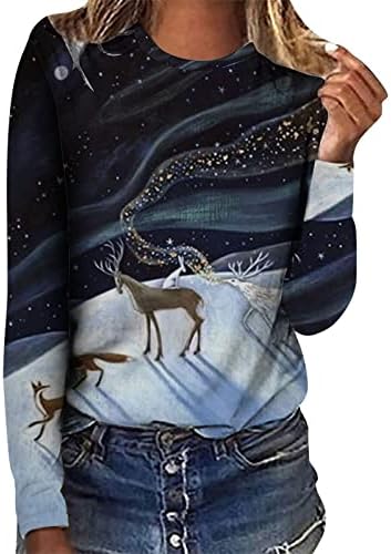 חולצות חג שמח לנשים דפוס פתית שלג עץ חג המולד מצחיק