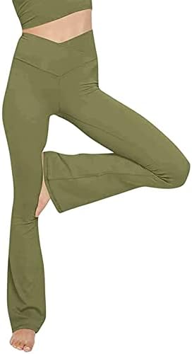 מכנסי יוגה מוצקים של Badhub לנשים מוצלב חותלות באימון גבוה במותניים.