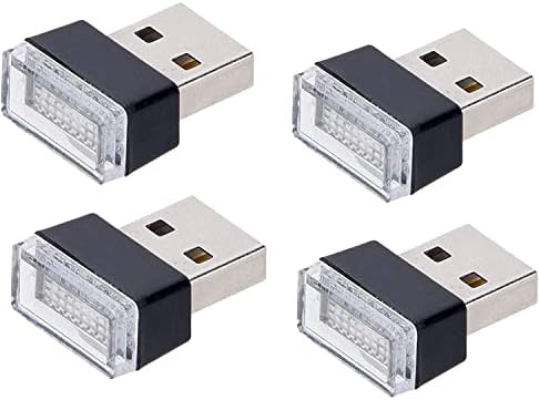 Febrytold 4 יחידות לבנות USB לרכב פנים אווירה אוניברסלי, אורות USB של LED אוניברסליים לקישוט רכב,