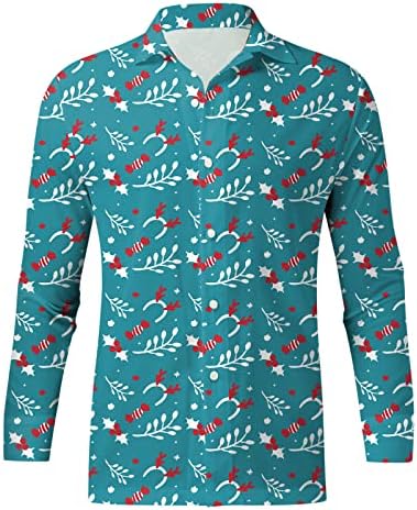 חולצות ווקאצ'י גברים חג המולד, כפתור למטה הדפסה גרפית צווארון דש תלת מימד הדפס דיגיטלי הדפס הוואי