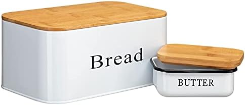 קופסת לחם פרנטה למשטח מטבח עם מכסה קרש חיתוך במבוק וסט 2 חלקים של צלחת חמאה-מיכלי אחסון מתכת לחם