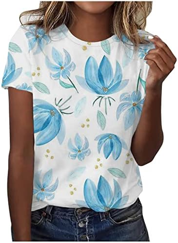חולצות קיץ לנשים 2023 טרנדי שרוול קצר חולצות חולצות צוואר צוואר פרחוני חוף פרחוני בוהו חולצות אופנה
