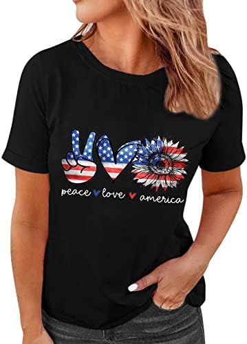 נשים של טיז טרנדי צוות צוואר אמריקאי דגל כותנה מזדמן קיץ האהבה יום טוניקת חם קצר שרוול חולצה