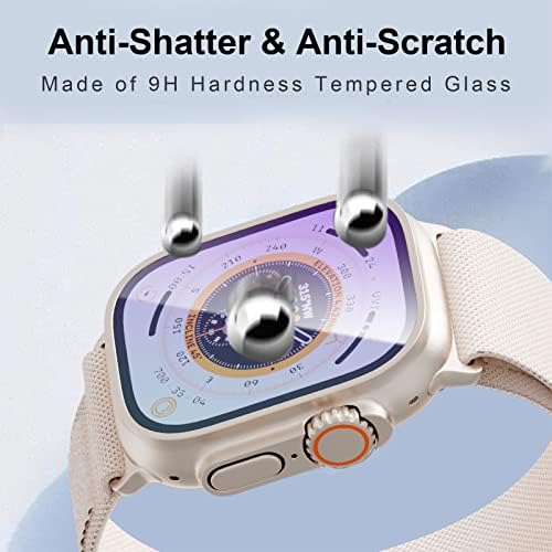 4 חבילות אור אנטי-כחול Apple Watch מגן מסך Ultra 49 ממ, קשיחות 9 שעות מזג מזג עם מדבקת סרטים לאביזרי